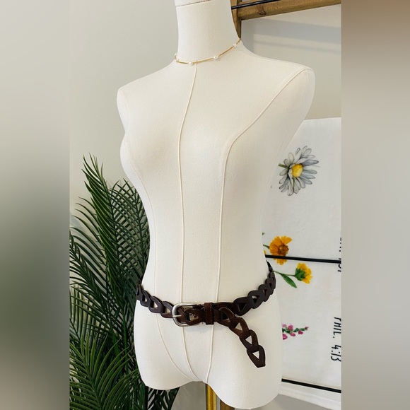 Accessories - Braided Brown Leather Waist Belt - Small to Medium